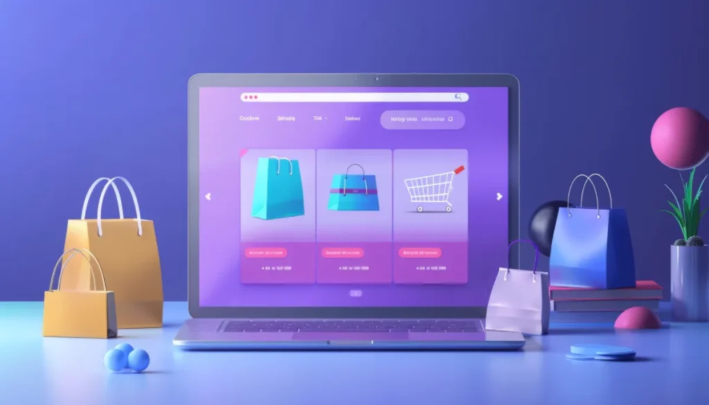 laptop displaying online store with shopping bags credit card