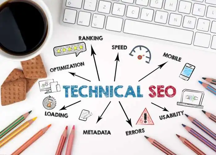 "SEO Services in Jumeirah: Technical SEO infographic – site speed, mobile optimization, Core Web Vitals & ranking factors"
