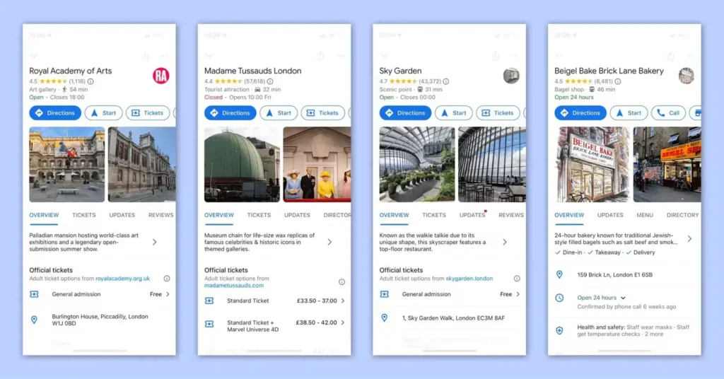 image showing four different google business profile.
